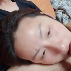 Chinese woman sucks and finally swallows cum hard in front of the camera