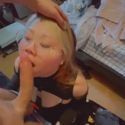 Asian girl sucks long pipe